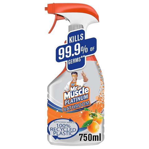 Mr Muscle Platinum Bathroom Cleaner 750ml – Mandarin Scent | Powerful Stain Removal, Limescale & Soap Scum Cleaner | Fresh Citrus Fragrance