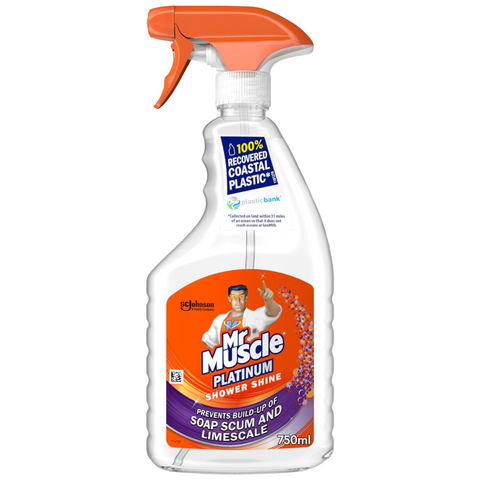 Mr Muscle Platinum Shower Cleaner 750ml Trigger – Powerful Bathroom & Shower Spray – Removes Soap Scum, Limescale & Grime – Fast-Acting Formula – Fresh Scent – Easy Spray & Wipe
