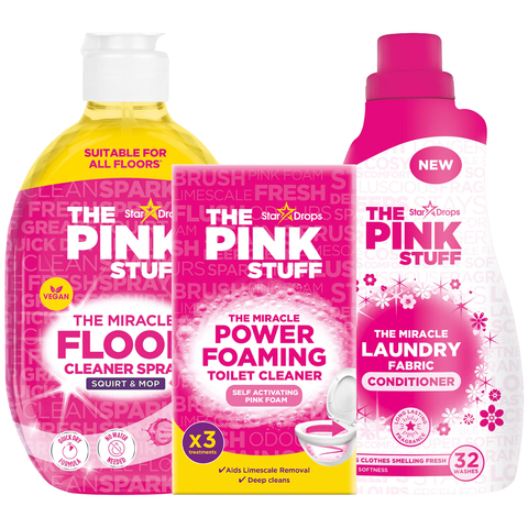 Pink Stuff 3-Item Cleaning Bundle Gift Set 1 Fabric Conditioner 32 Washes 1 Foaming Toilet Cleaner 1 Direct To Floor Cleaner 750ml
