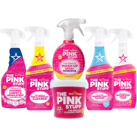 Pink Stuff 6-Item Cleaning Bundle Gift Set Carpet & Upholstery Cleaner 500ml Multi-Purpose Cleaner 850ml Miracle Wash-Up Spray 500ml All-Purpose Paste 850g Disinfectant 850ml & Bathroom Cleaner 850ml Powerful Household Cleaning Essentials
