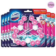 Domestos Power 5 Pink Magnolia Aroma Toilet Cleaner Rim Block – Long-Lasting Freshness, Fights Bad Odours & Limescale | Prevents Bacteria & Keeps Toilet Fresh for Weeks | Citrus Scented Toilet Cleaner