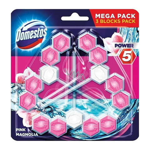 Domestos Power 5 Pink Magnolia Aroma Toilet Cleaner Rim Block – Long-Lasting Freshness, Fights Bad Odours & Limescale | Prevents Bacteria & Keeps Toilet Fresh for Weeks | Citrus Scented Toilet Cleaner