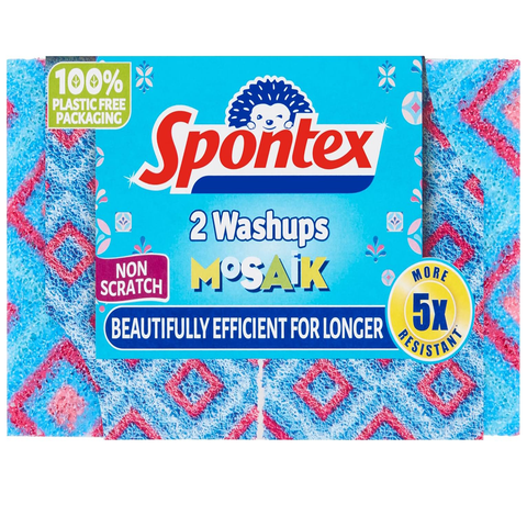 Spontex 2 Washups Mosaik Non-Scratch Sponge – Extra Strong & Durable Cleaning Pad for Kitchen, Tiles & Bathroom – Long-Lasting Scrub Sponge for Tough Stains