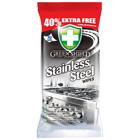 Greenshield Stainless Steel Cleaning Wipes – Heavy-Duty Kitchen Grease Remover, Disinfectant Cleaner for Appliances | 70 Count, Streak-Free, Fast Stain Removal