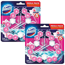 Domestos Power 5 Pink Magnolia Aroma Toilet Cleaner Rim Block – Long-Lasting Freshness, Fights Bad Odours & Limescale | Prevents Bacteria & Keeps Toilet Fresh for Weeks | Citrus Scented Toilet Cleaner