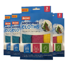 Bruno Microfiber Cleaning Cloths – 3-Pack Super Absorbent Reusable Towels for Kitchen, Glass, Cars & More | Lint-Free, Scratch-Free, Streak-Free Rags for Dust, Dirt & Grease Removal – Ideal for Home & Auto