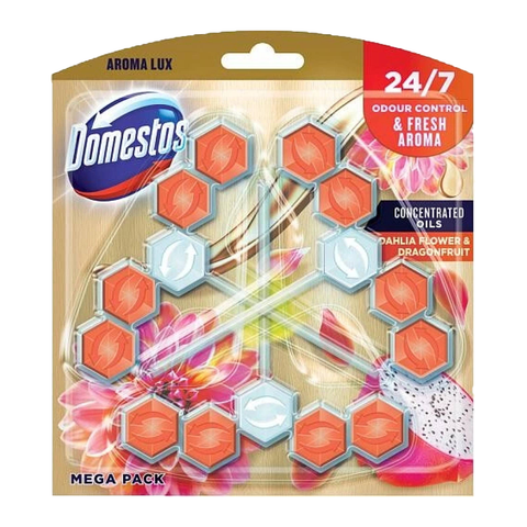 Domestos Power 5 Toilet Cleaner Rim Block – Dahlia Flower & Dragonfruit Aroma | Long-Lasting Freshness | Fights Bad Odours, Limescale & Bacteria | Prevents Build-Up for a Clean, Fragrant Toilet