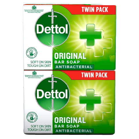 Dettol Original Bar Soap Twin Pack – Gentle Antimicrobial Germ Protection for Daily Hand & Body Wash – Deep Cleansing, Hygiene & Skincare – Promotes Healthy Skin, Family-Friendly Soap for All