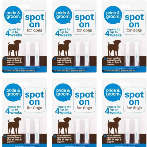 Pride & Groom Spot On For Dogs insects Repellent Up To 4 Weeks Against Fleas & Ticks On Dogs & Puppies Pack Of 2 X6
