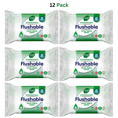 Pure Flushable 40 Toilet Tissue Wipes X12
