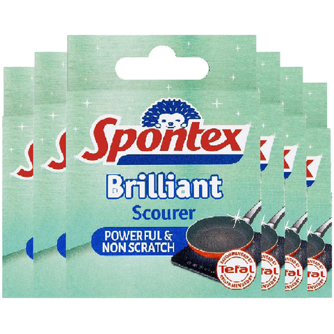 Spontex Brilliant Scourer Non-Scratch Scouring Extra Durable Cleaning Pad Clean Scrub Kitchen Tiles Bathroom Sponge Long Lasting X6
