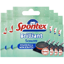 Spontex Brilliant Scourer Non-Scratch Scouring Extra Durable Cleaning Pad Clean Scrub Kitchen Tiles Bathroom Sponge Long Lasting X6
