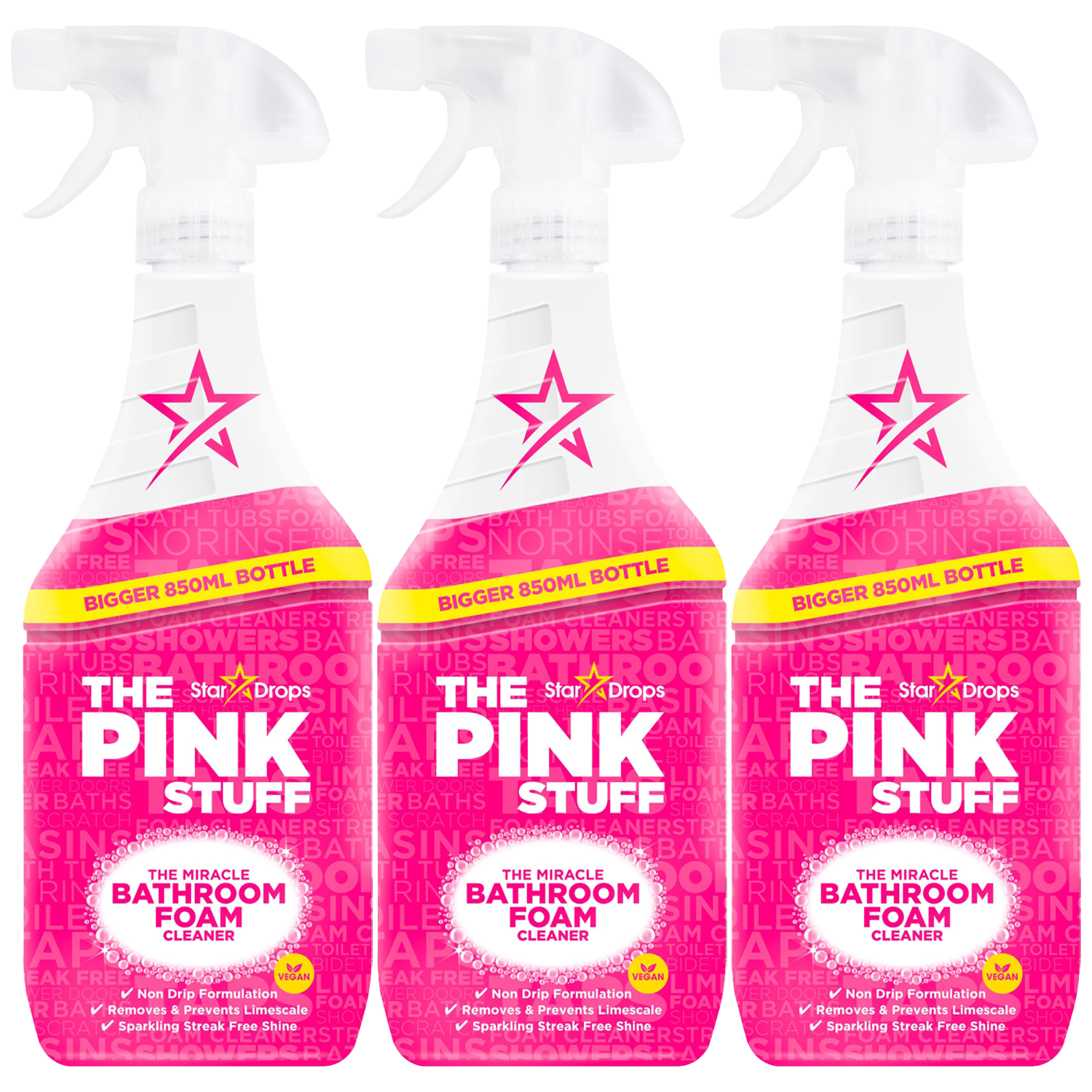 The Pink Stuff Bathroom Cleaner Powerful All-Purpose Clean for Tough Stains Soap Scum Limescale Deep Cleaning Stain Removal for Sparkling Bathrooms 850ml X3

