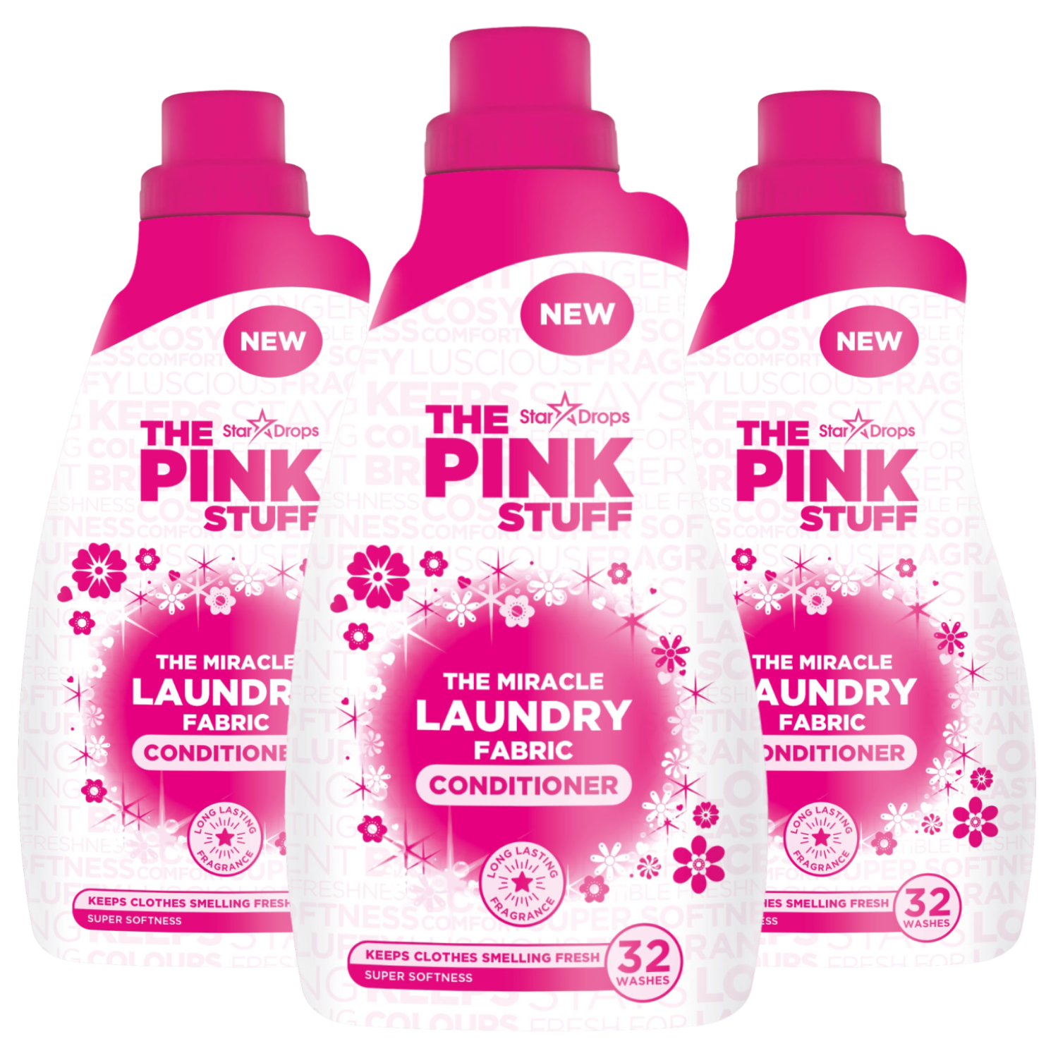 The Pink Stuff Fabric Clothes Conditioner Ultimate Softness Freshness Long-Lasting Fragrance Gentle on Fabrics Ideal for All Laundry Loads Perfect for Sensitive Skin Everyday Use Fabric Softener 960ml 32 Washes X3

