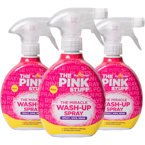 The Pink Stuff Miracle Wash Up Spray Powerful Grease Stain Remover for Dishes Pots Pans All-Purpose Cleaning for Tough Kitchen Mess 500ml Bottle X3
