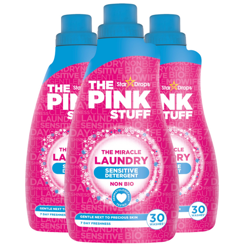 The Pink Stuff Non-Bio Laundry Liquid 960ml Powerful Stain Remover Sensitive Skin Friendly Deep Cleaning & Fresh Scent Detergent for All Fabrics Perfect for Family Use X3
