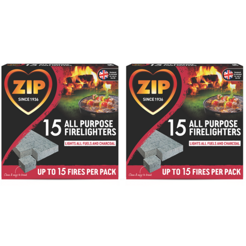 Zip Natural Wood High Performance Fire Lighters Powerful & Reliable Long Burning Fire Starter for Open Fires Eco Fire Logs Cube for BBQs Stoves & Burners X2
