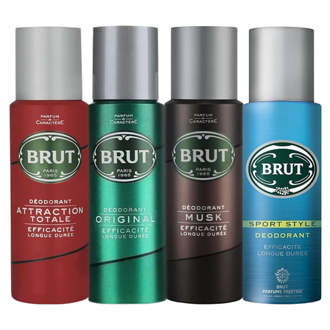 Brut Deodorant Spray Bundle Gift Set 4 x 200ml Mens Body Spray Pack Musk Original Sport Style Total Attraction Long Lasting Fresh Fragrance Daily Odour Protection Gym Travel Grooming Gift