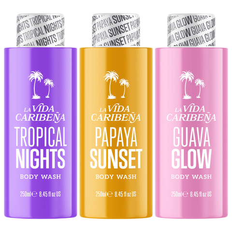 LA VIDA CARIBENA Body Wash Guava Glow Tropical Nights Papaya Sunset 250ml Hydrating Moisturising Shower Gel Exotic Fruit Scent Daily Body Cleanser Soft Smooth Skin Bath & Shower Care