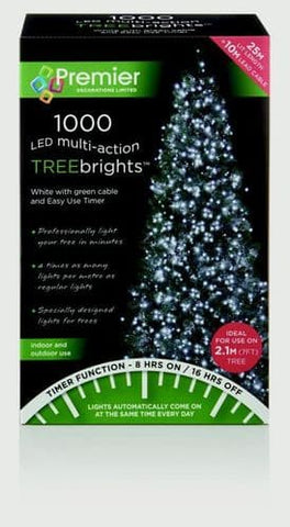 Premier 1000 LED Multi Action Treebrights with Timer – White, Warm White & Green Outdoor Christmas Lights | Energy-Efficient, Weather-Resistant Holiday Decor