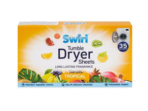 Swirl Tropical Tumble 35 Dryer Sheets – Long-Lasting Fabric Softener, Static Control & Fresh Scent – 35-Count Eco-Friendly Sheets for Laundry – Hypoallergenic, Soft & Fragrant