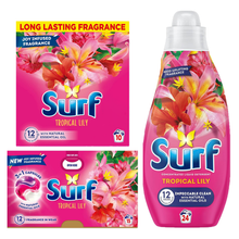 Surf Tropical Lily Laundry Bundle Gift Set with Washing Powder 500g 10 Washes, Laundry Detergent Capsules 15 Washes, Laundry Liquid 24 Washes, Clothes Detergent Pack, Fabric Care Cleaning Set